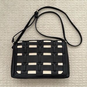a new day Black and Cream Basket Weave Woven Crossbody Bag